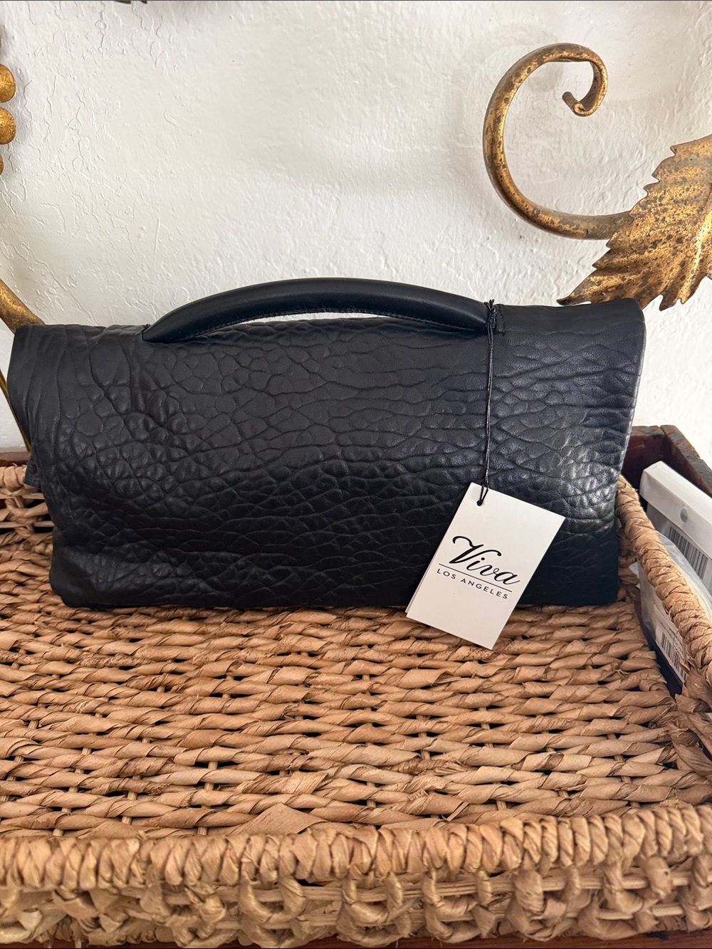 Viva Black Textured 100% Leather Top-Handle Bag